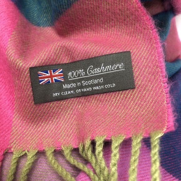 Plaid 100% Cashmere Scarf Fringed Preppy Colorful Pastel Soft Made in Scotland - Picture 2 of 7